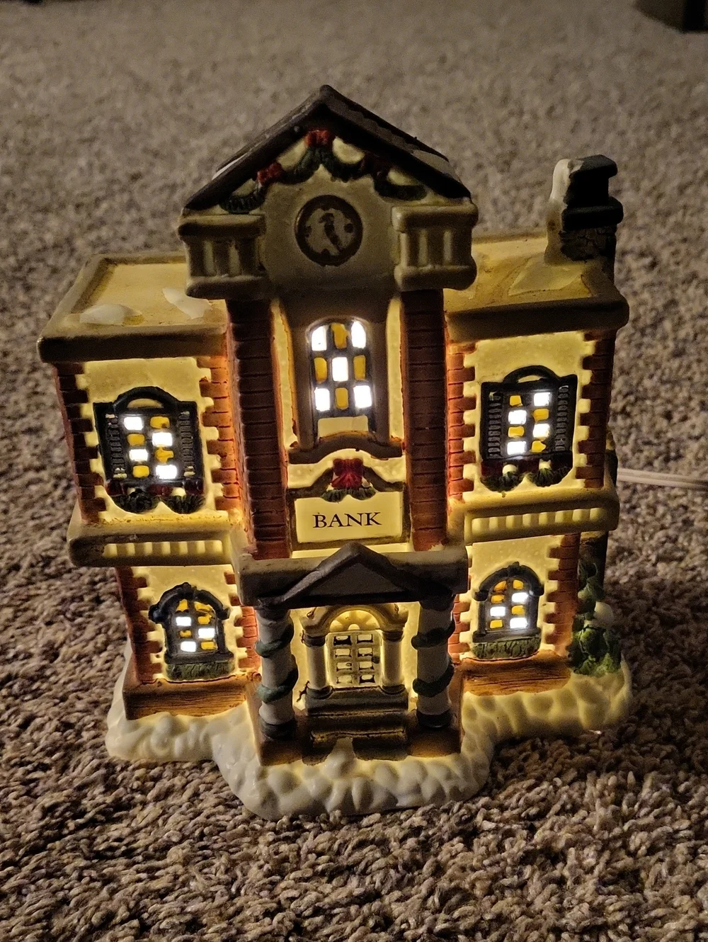 Holiday Ceramic Bank Building - Red, Cream & Blue